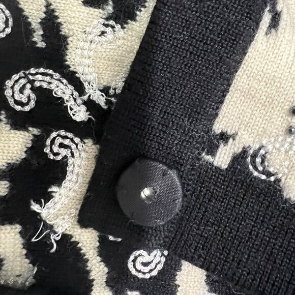 Amber Sun Black & Cream Floral Knit Beaded Cardigan Sweater Size XL - Picture 8 of 8